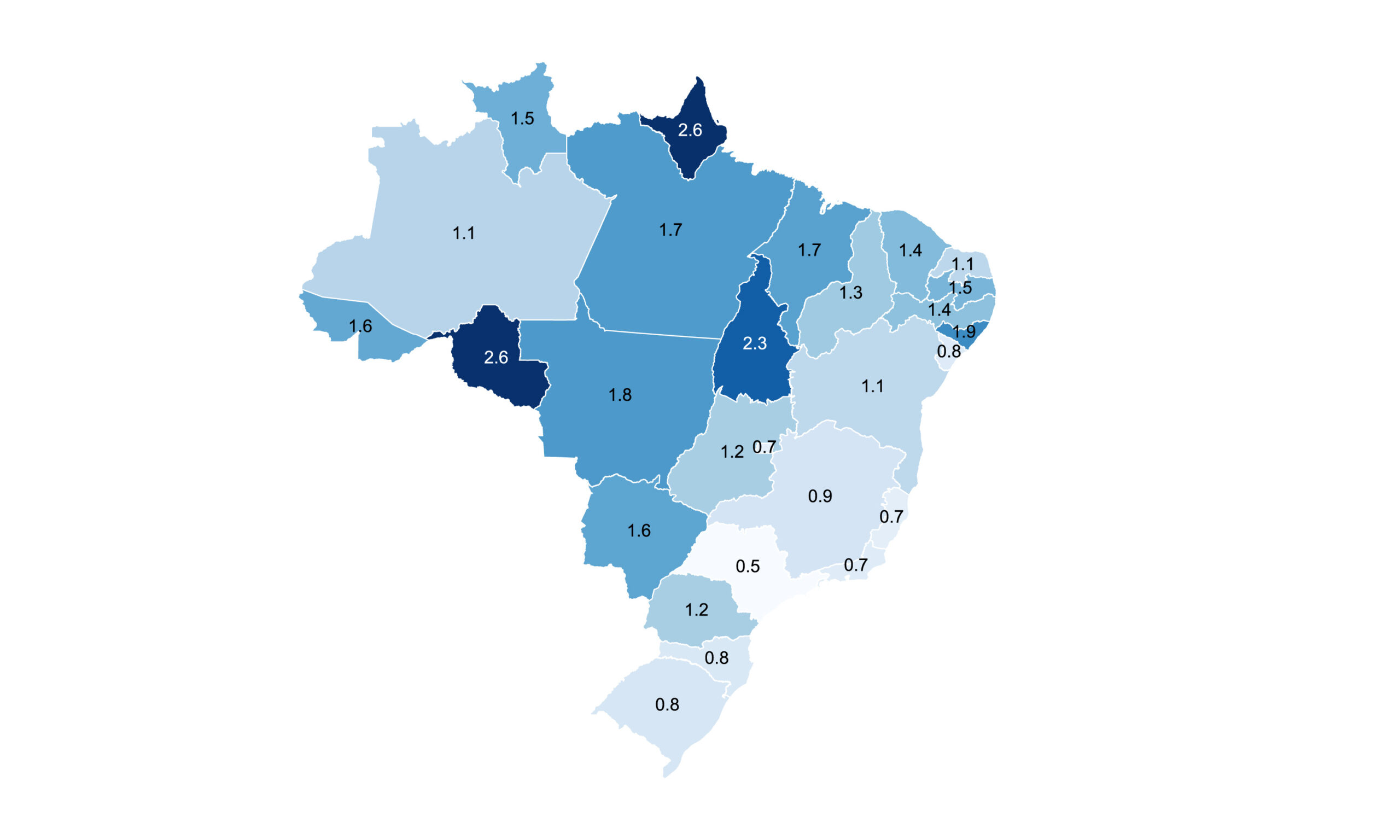 Fonte: Cálculos do Autor com dados do Anuário INPI (2025) *Nota.* O mapa apresenta a variação percentual do volume de registros por UF entre os períodos pré (2011-2017) e pós-digitalização (2018-2024).